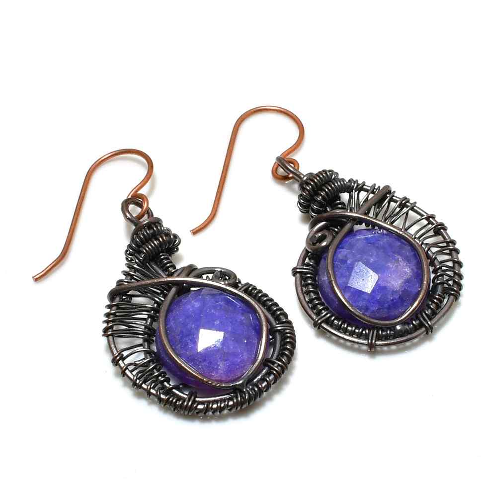 Tranquil Aura – Amethyst Copper Wire-Wrapped Earrings