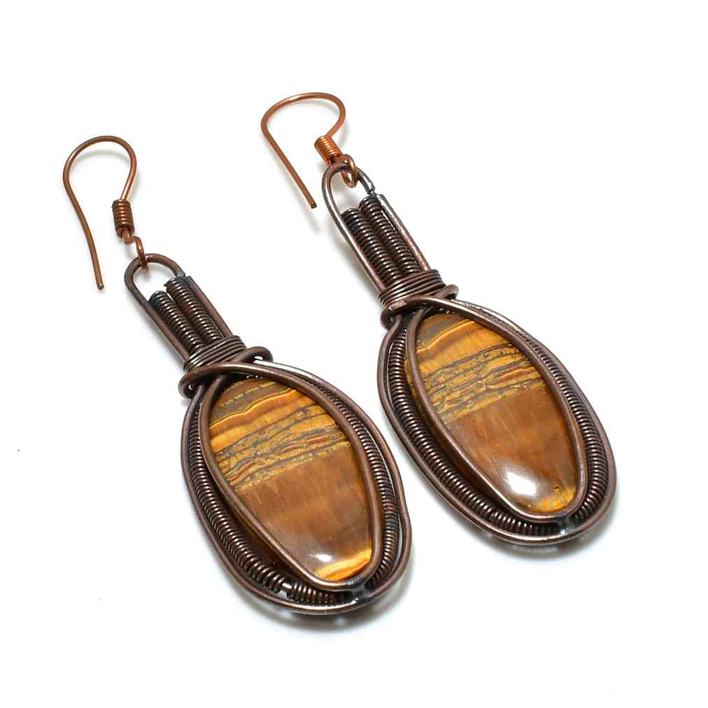 Lion’s Heart – Tiger’s Eye Copper Earrings