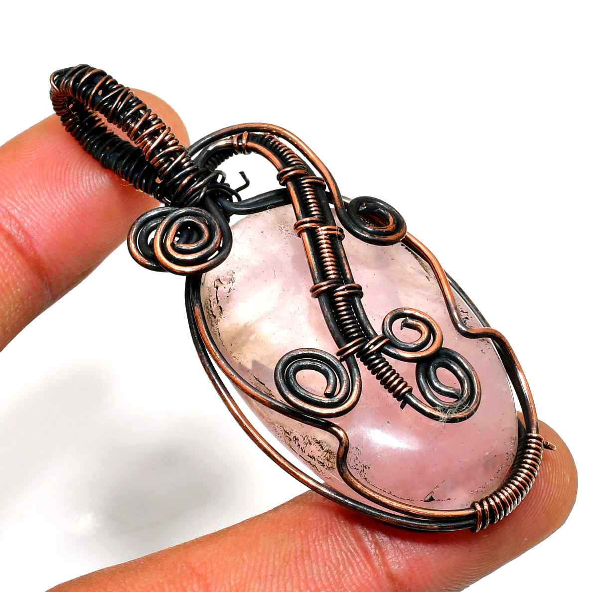 Luna’s Heart – Rose Quartz Copper Pendant
