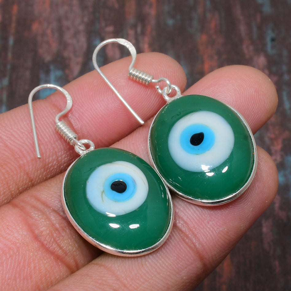 Protector’s Eye – Silver & Green Glass Earrings