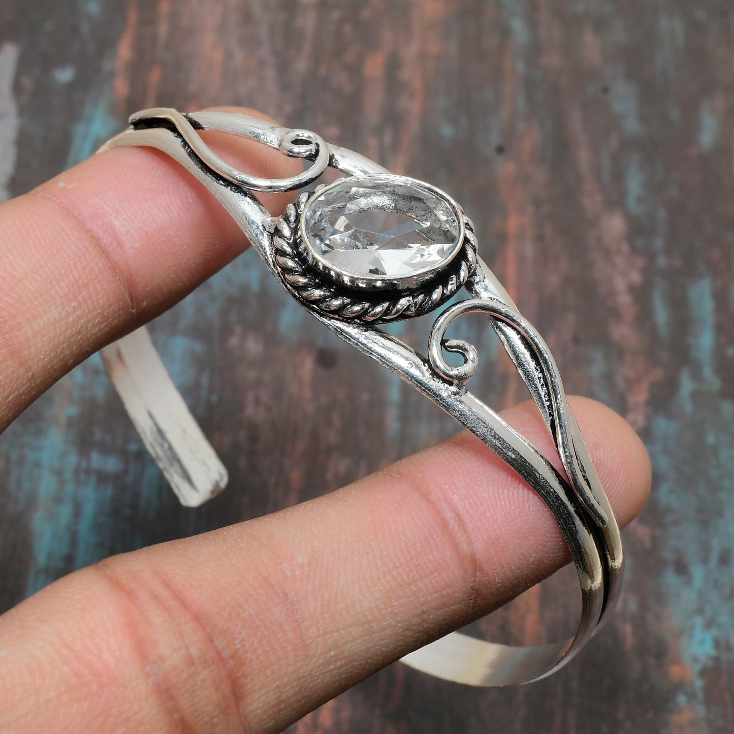 Luna’s Clarity – Twisted Silver Crystal Cuff