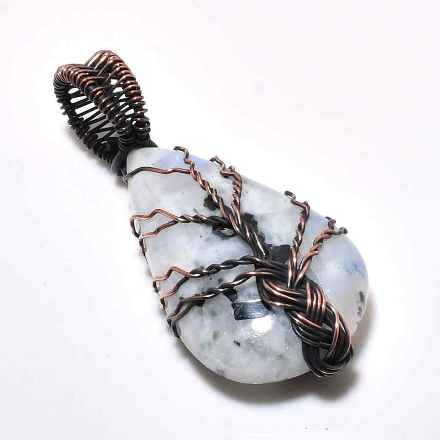 Ember’s Embrace – Oxidized Copper Moonstone Pendant
