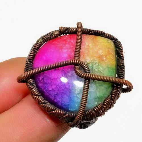Joyful Spectrum – Rainbow Aura Quartz Copper Ring