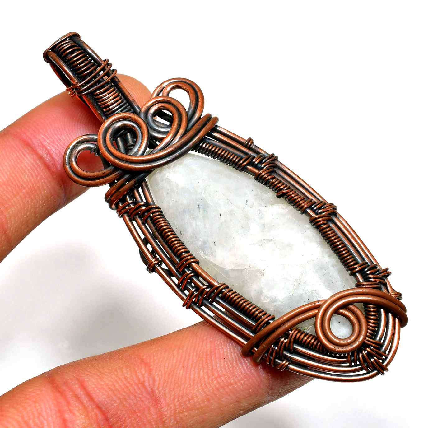 Celestial Harmony – Copper Moonstone Pendant