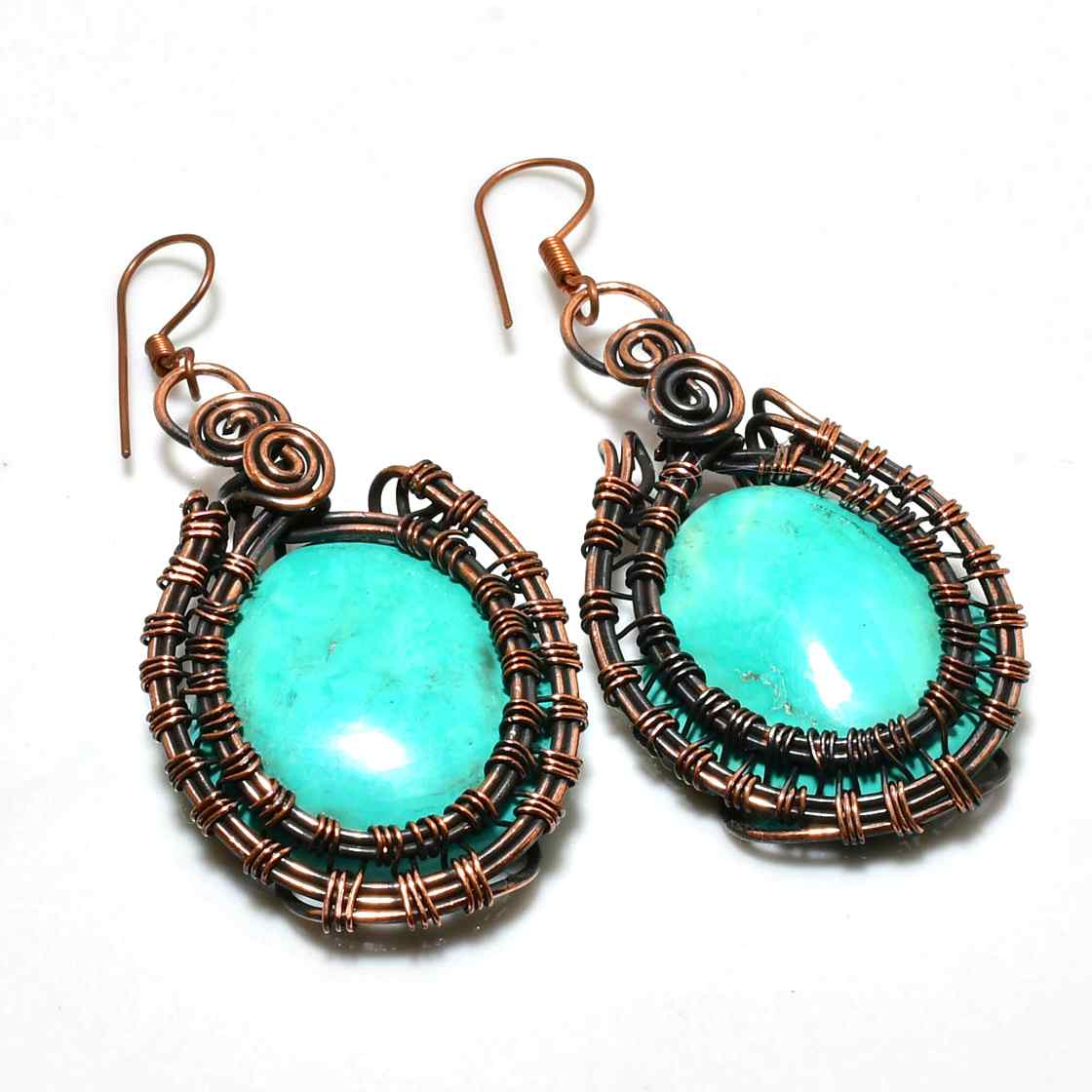 Turquoise Tranquility – Hand-Wrapped Copper Earrings
