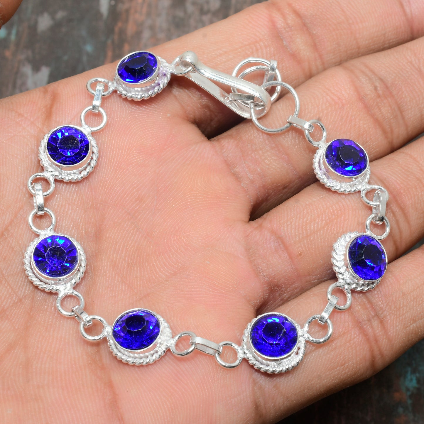 Azure Serenity – Blue Crystal & Sterling Silver Bracelet