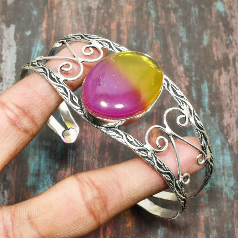 Ethereal Blossom – Dichroic Glass Sterling Silver Bracelet