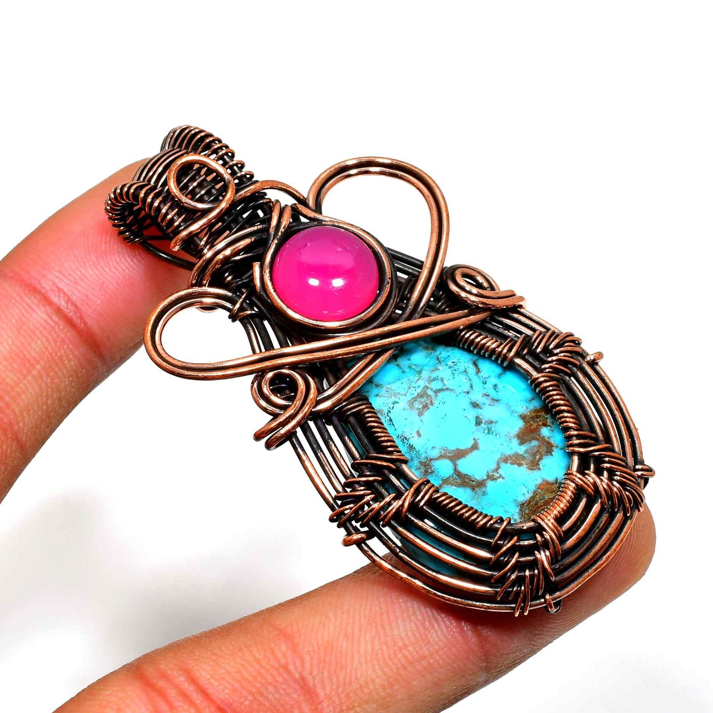 Luna’s Bloom – Turquoise & Pink Copper Pendant