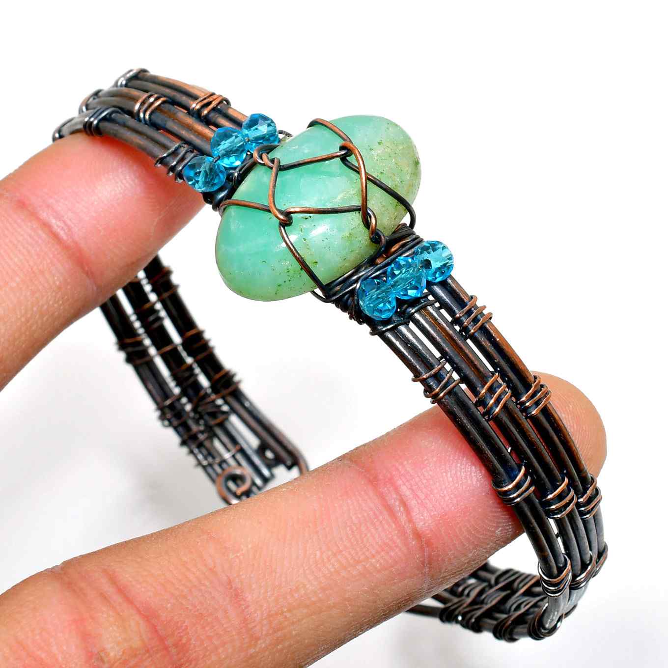 Gaia’s Harmony – Jade & Aqua Copper Bracelet