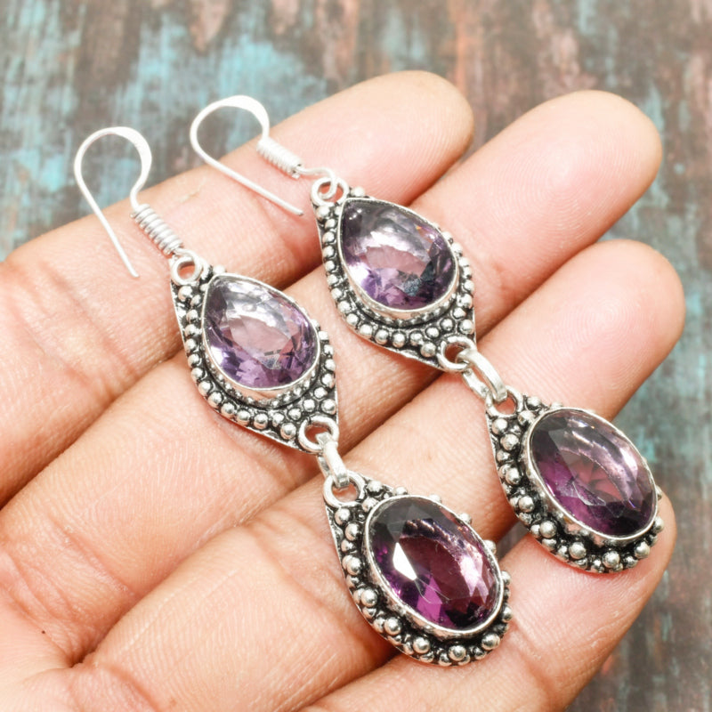 Violet Veil – Handcrafted Silver & Amethyst Earrings