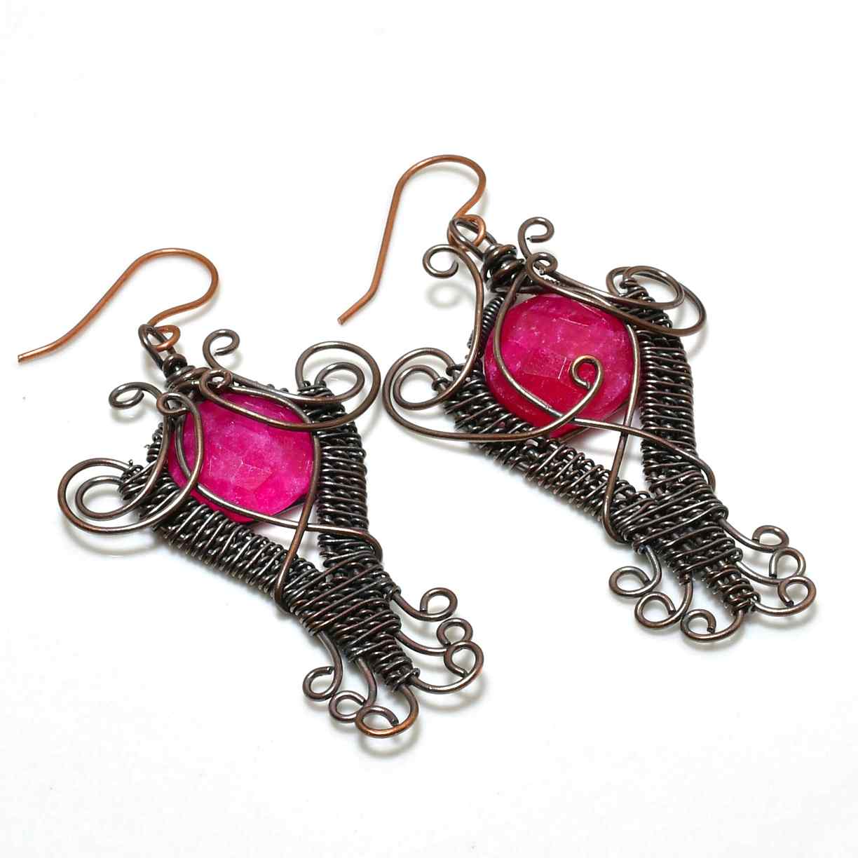 Ruby Ember – Copper Wire Earrings
