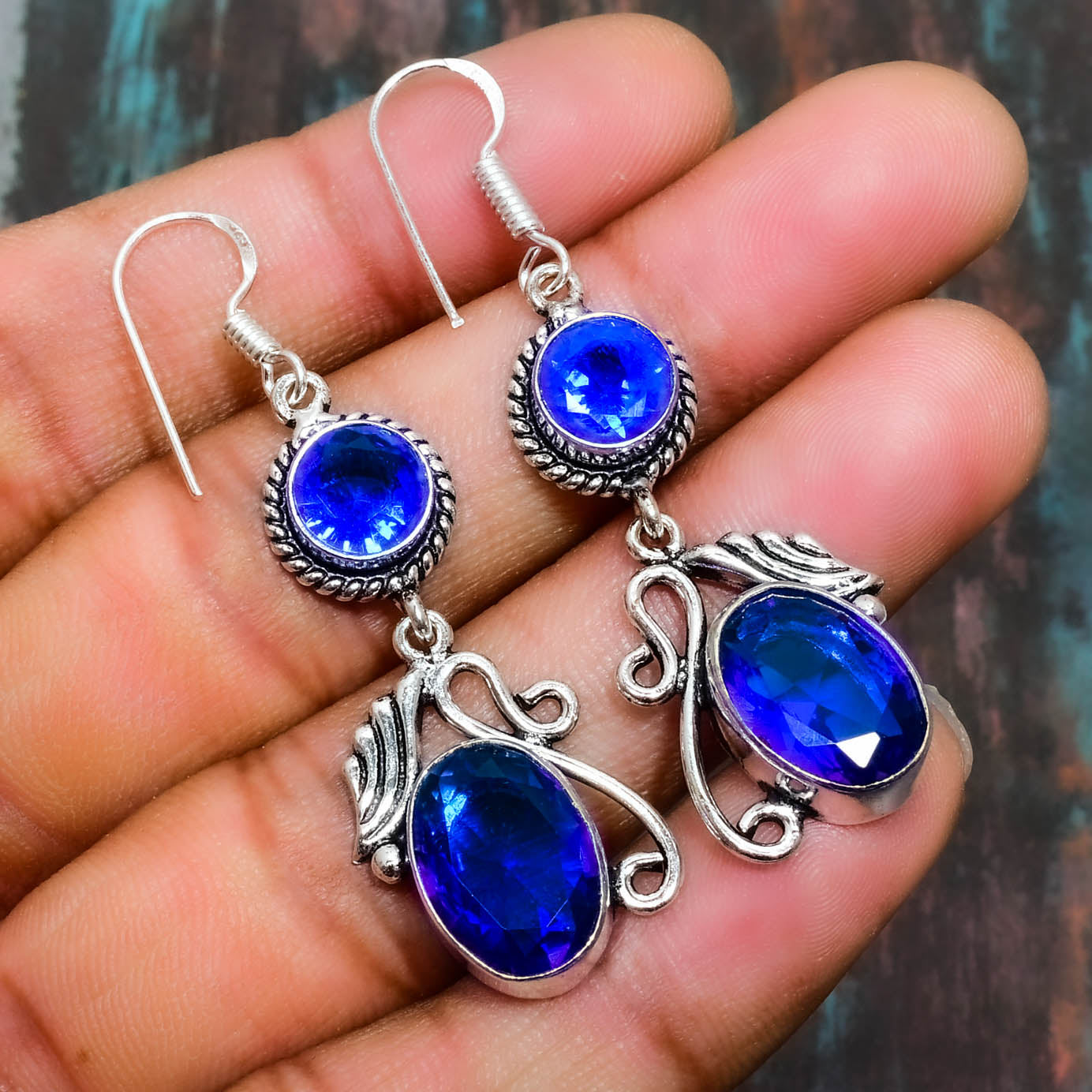 Serenity’s Spark – Blue Topaz Filigree Earrings