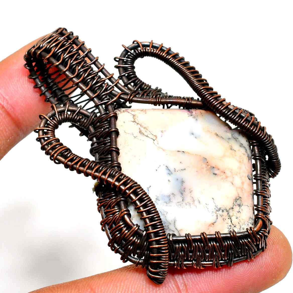 Grounded Grace – Copper Wire Stone Pendant