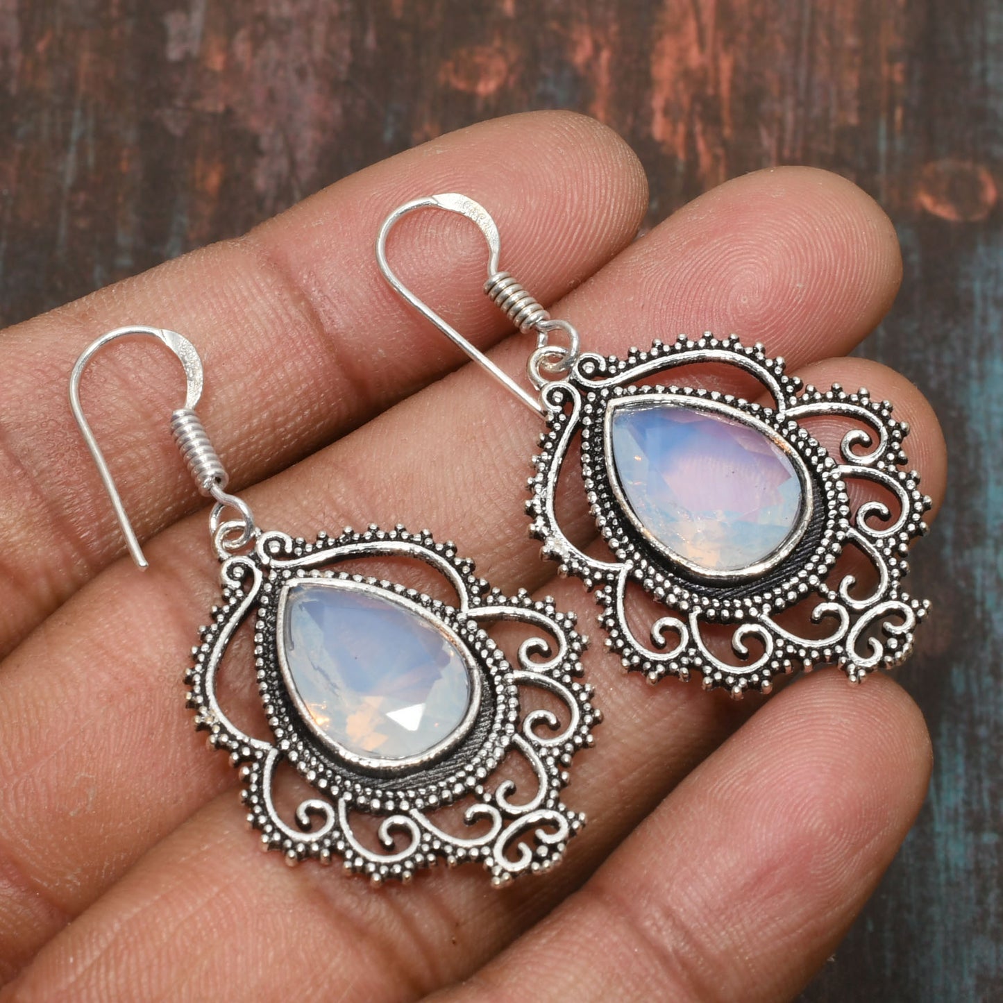 Luna’s Whisper – Filigree Moonstone Earrings