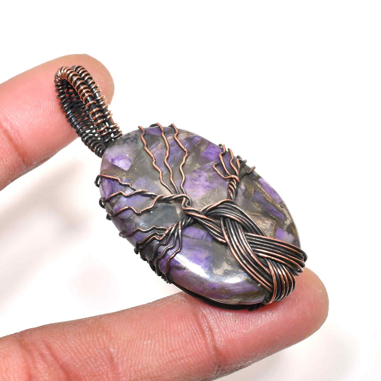 Ezra’s Veil – Handcrafted Amethyst & Oxidized Copper Pendant