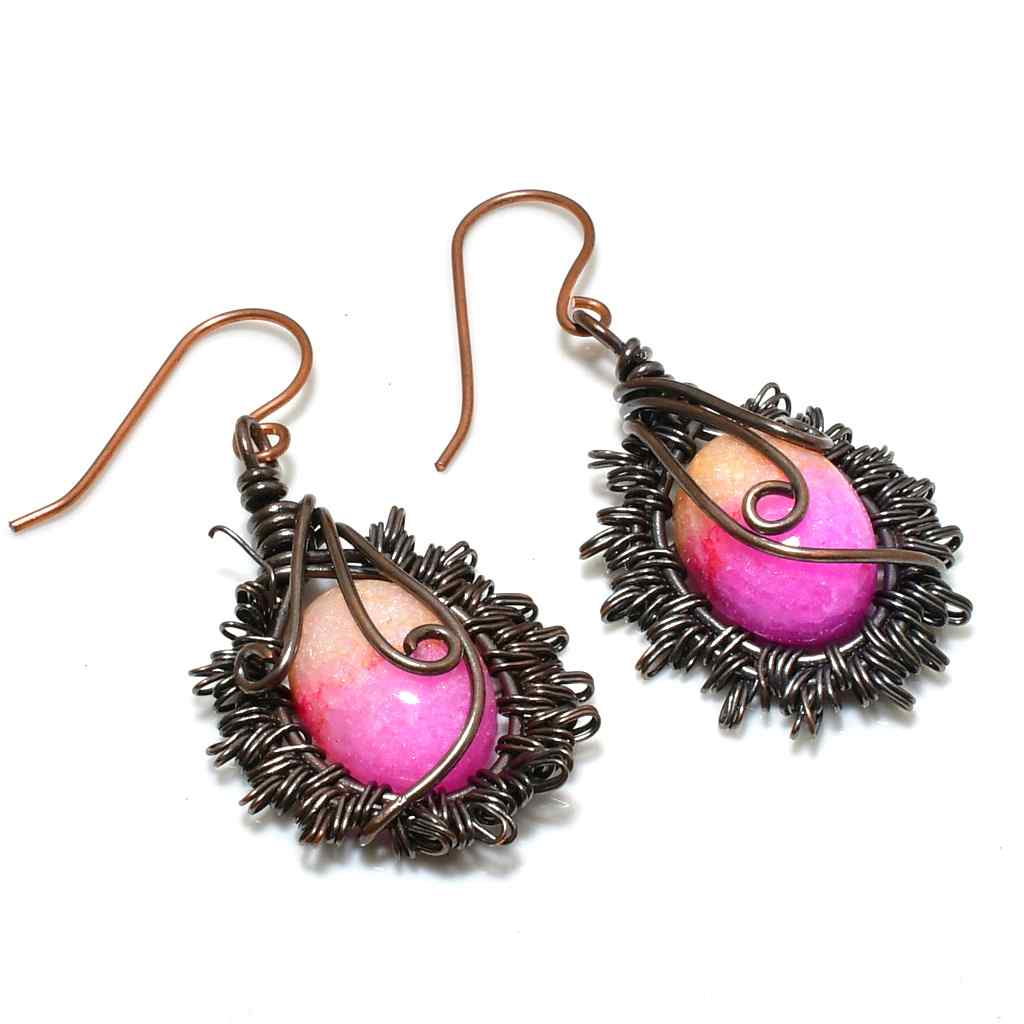 Aurora’s Bloom – Pink & Purple Gemstone Copper Earrings