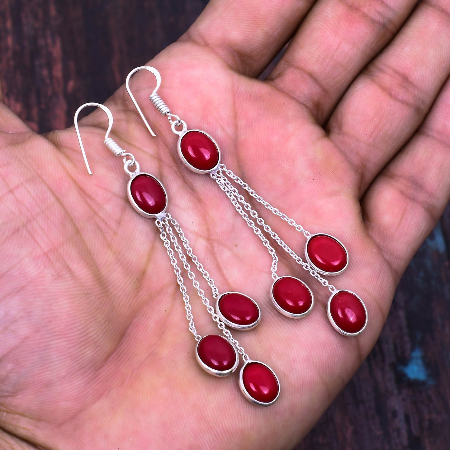 Scarlet Cascade – Sterling Silver Coral Earrings