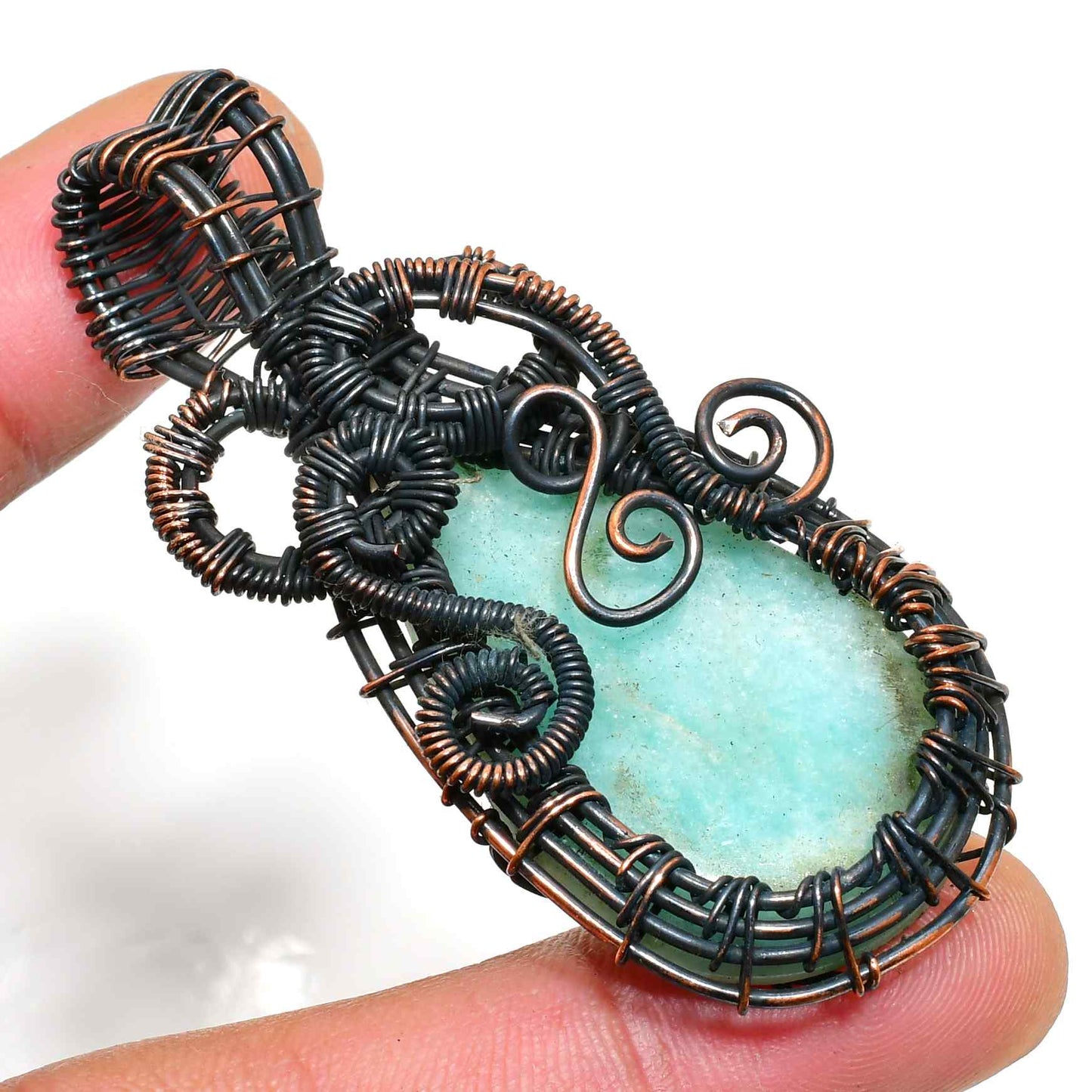 Calm Tide – Aquamarine & Oxidized Copper Pendant