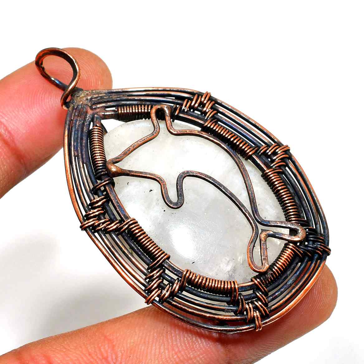Moonlit Serenity – Oxidized Copper Moonstone Pendant
