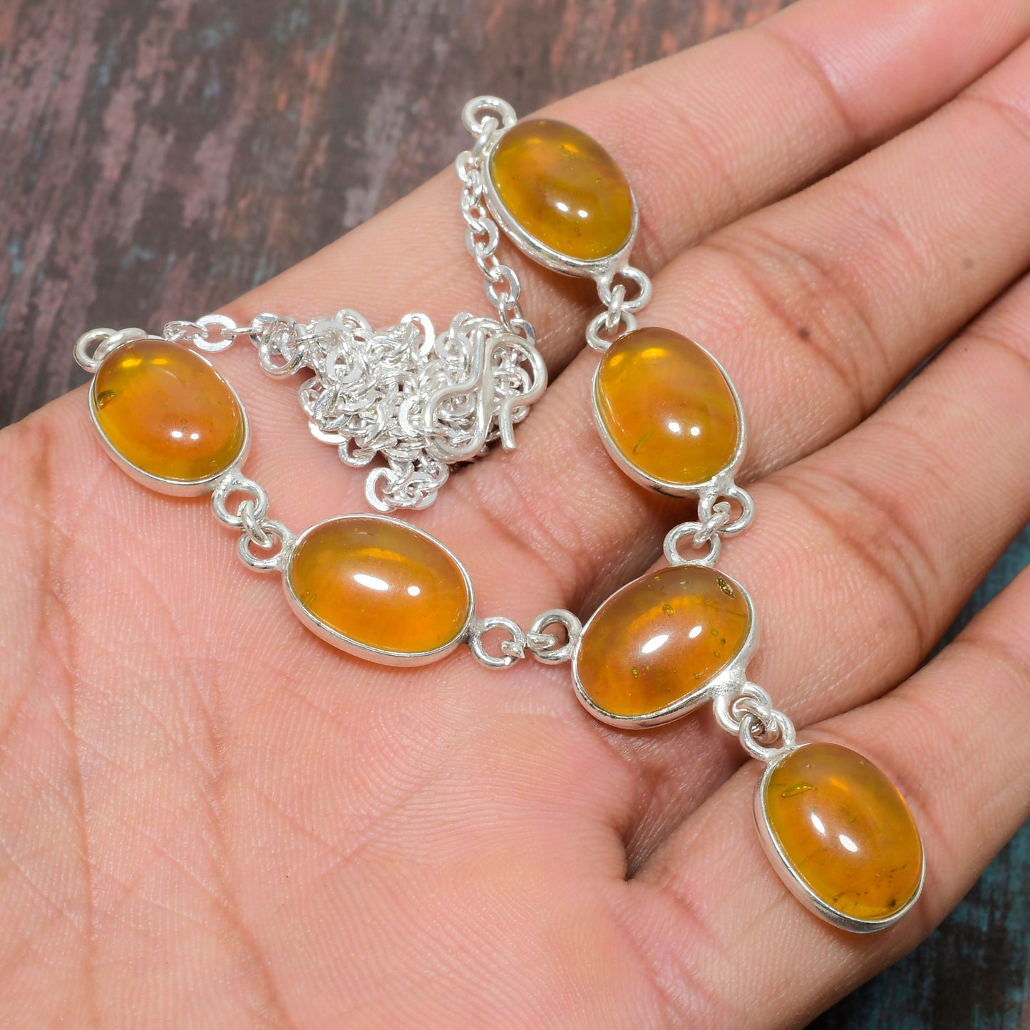 Amber Aura – Sterling Silver Healing Bracelet