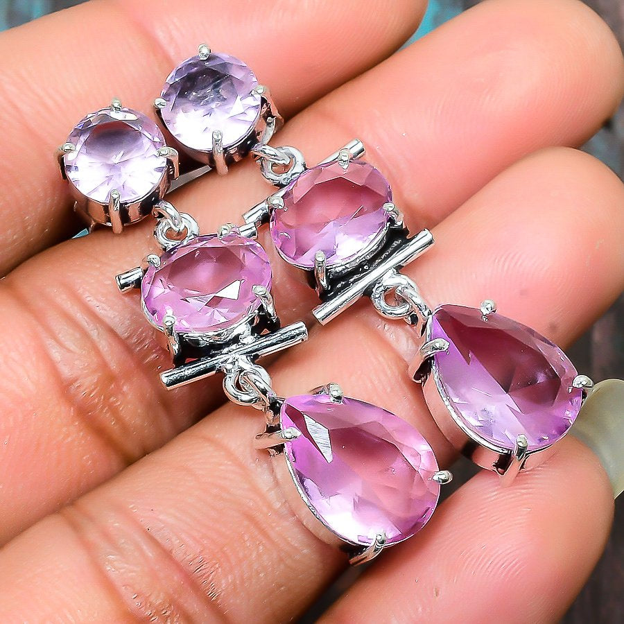 Celeste’s Embrace – Sterling Silver Amethyst Drop Earrings