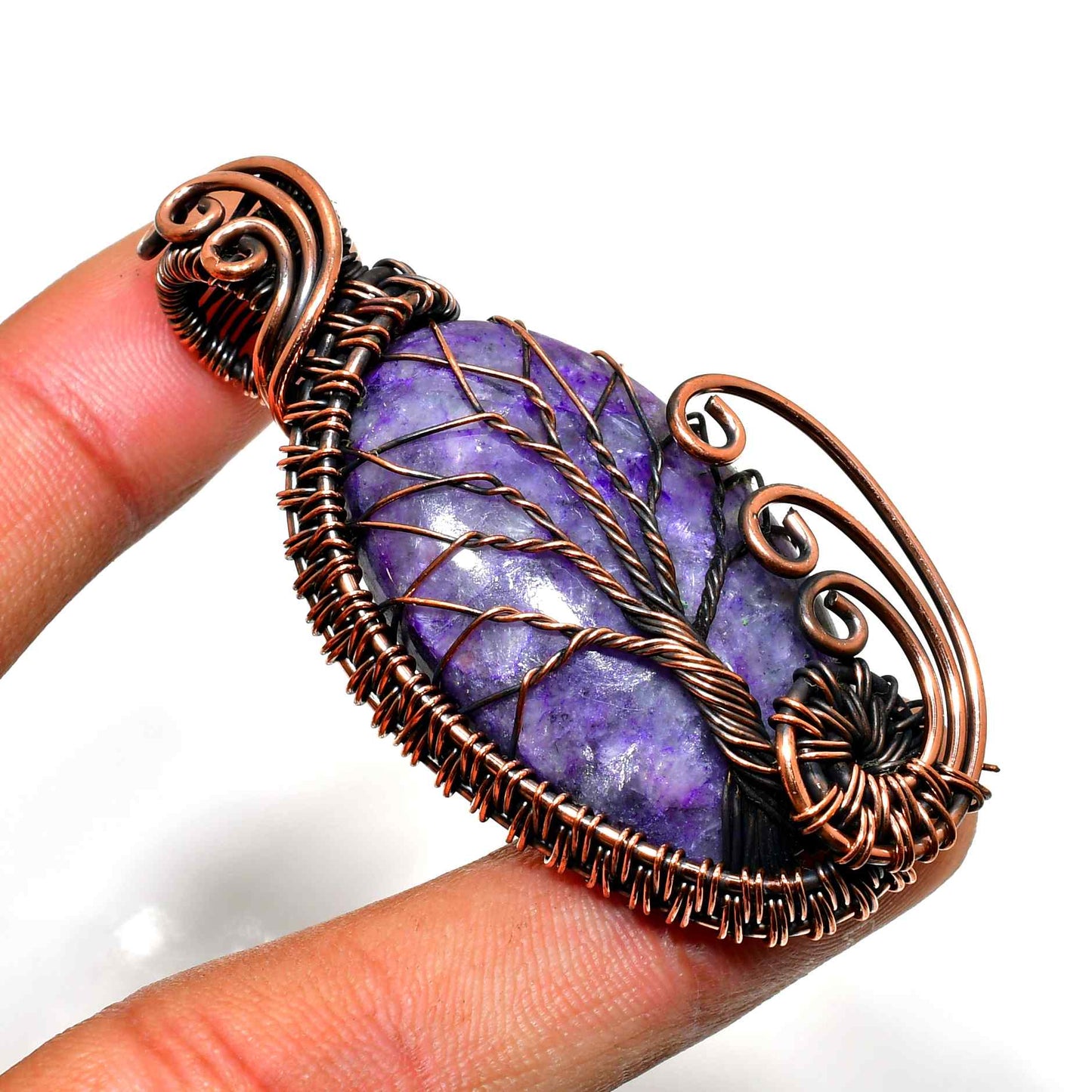 Ezra’s Veil – Handcrafted Oxidized Copper & Amethyst Pendant
