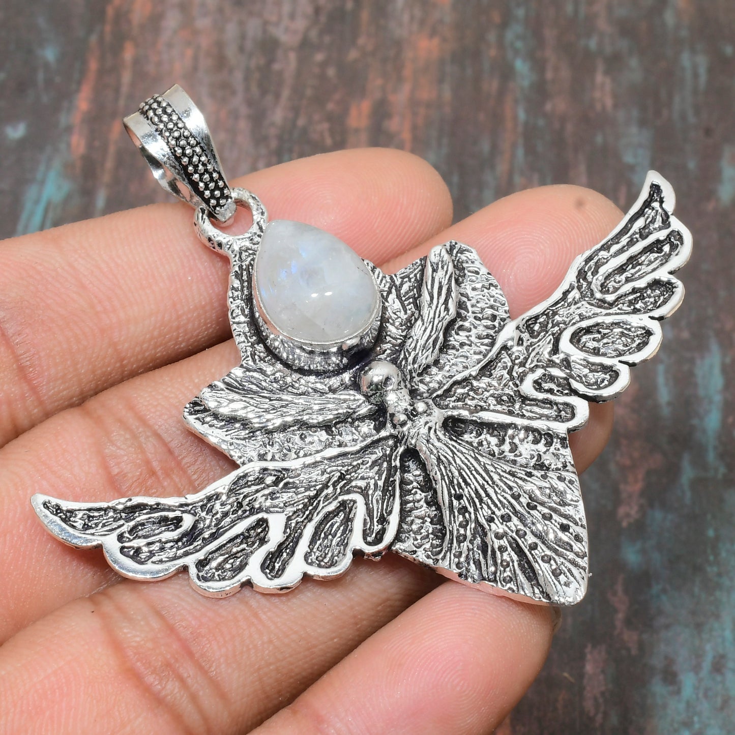 Moonlit Wings – Silver Moonstone Pendant