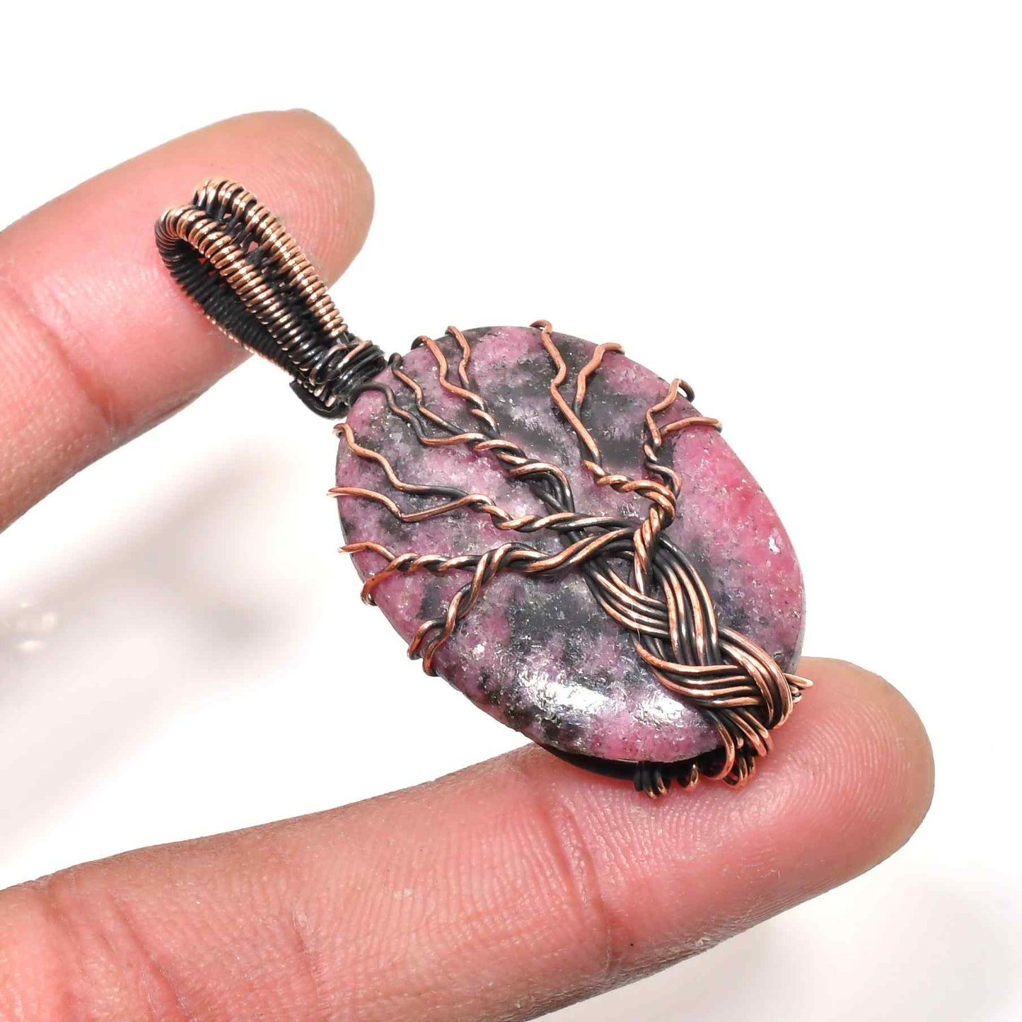 Heart’s Embrace – Rhodonite Copper Pendant