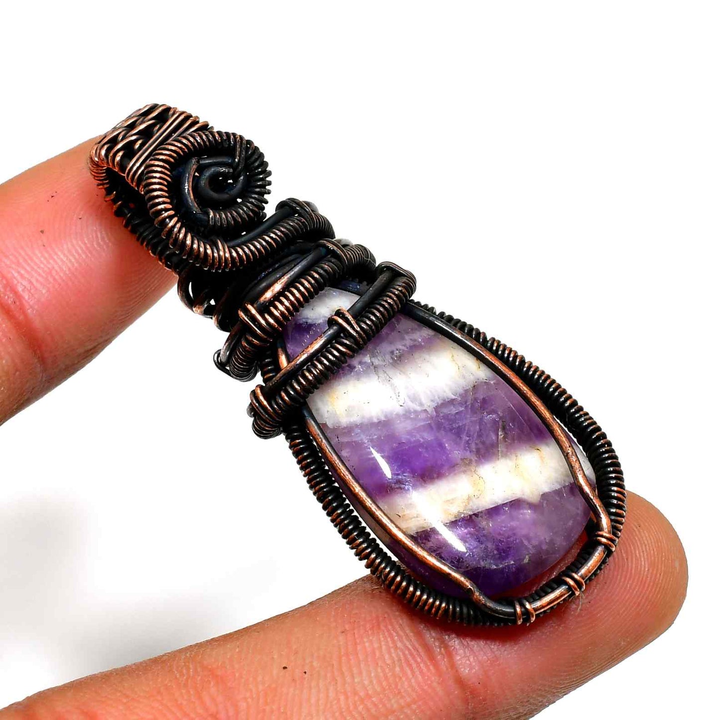 Ezra’s Veil – Mystic Amethyst & Copper Pendant