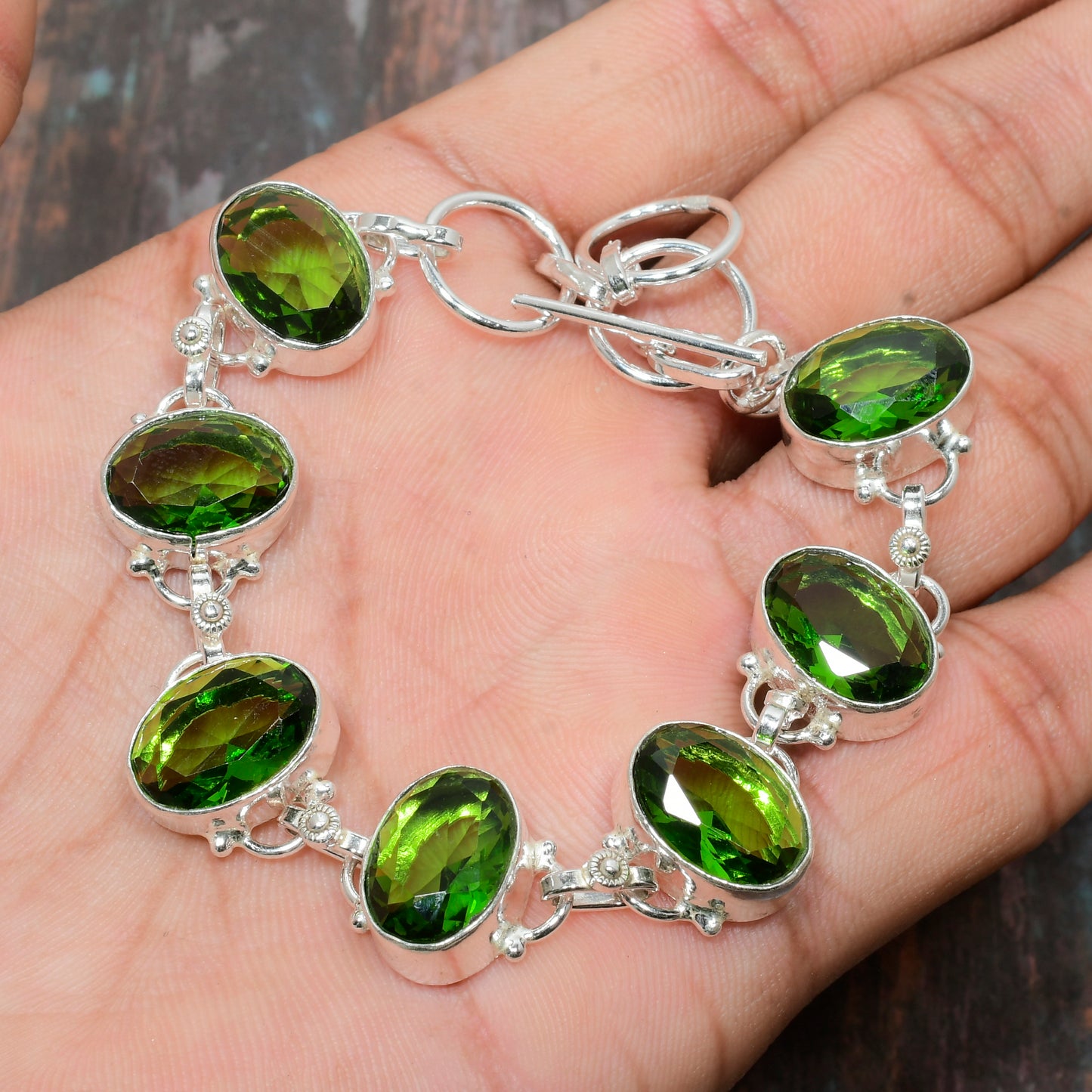Transcendent Elegance – Green Tourmaline & Sterling Silver Bracelet