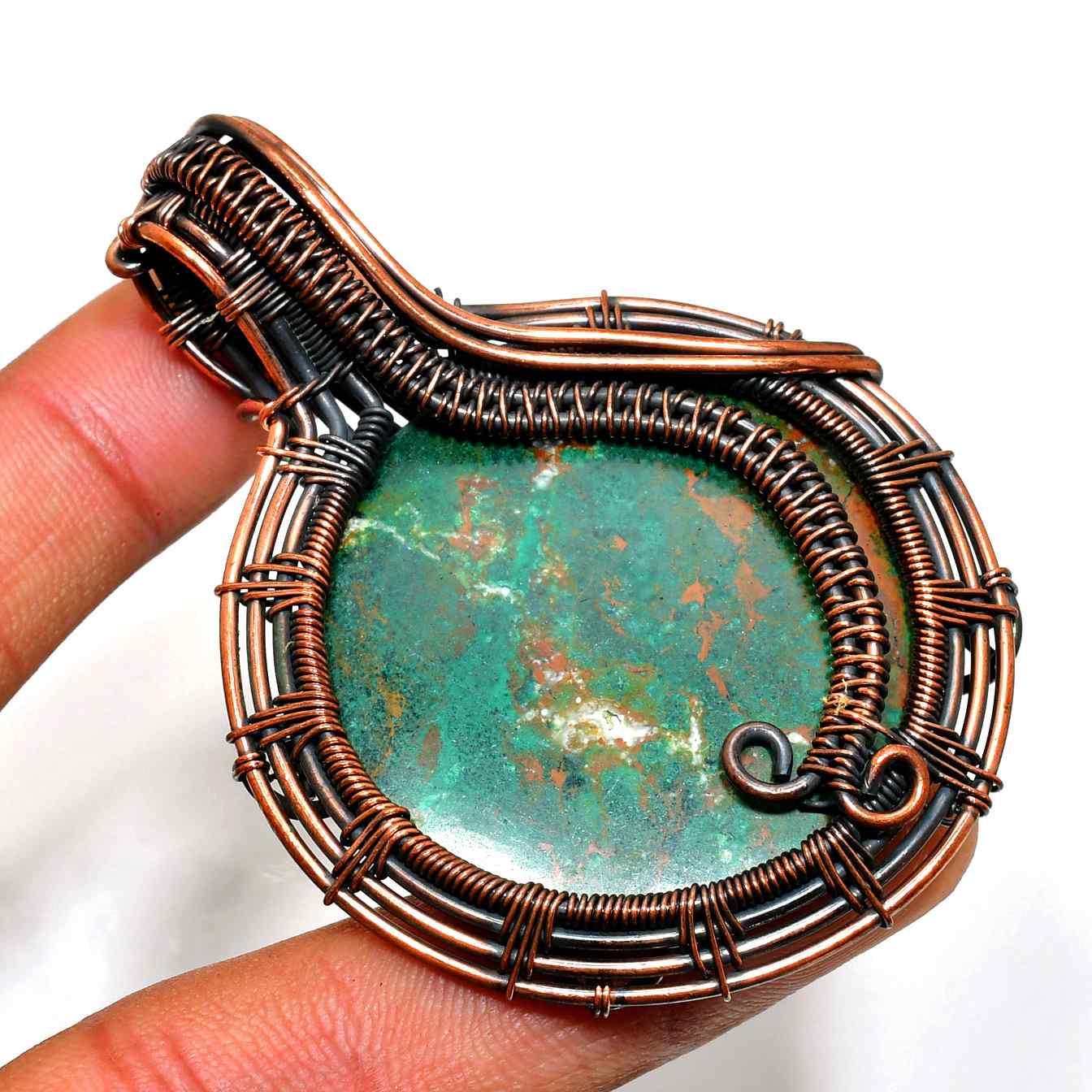 Gaia’s Embrace – Copper-Wrapped Green Stone Pendant
