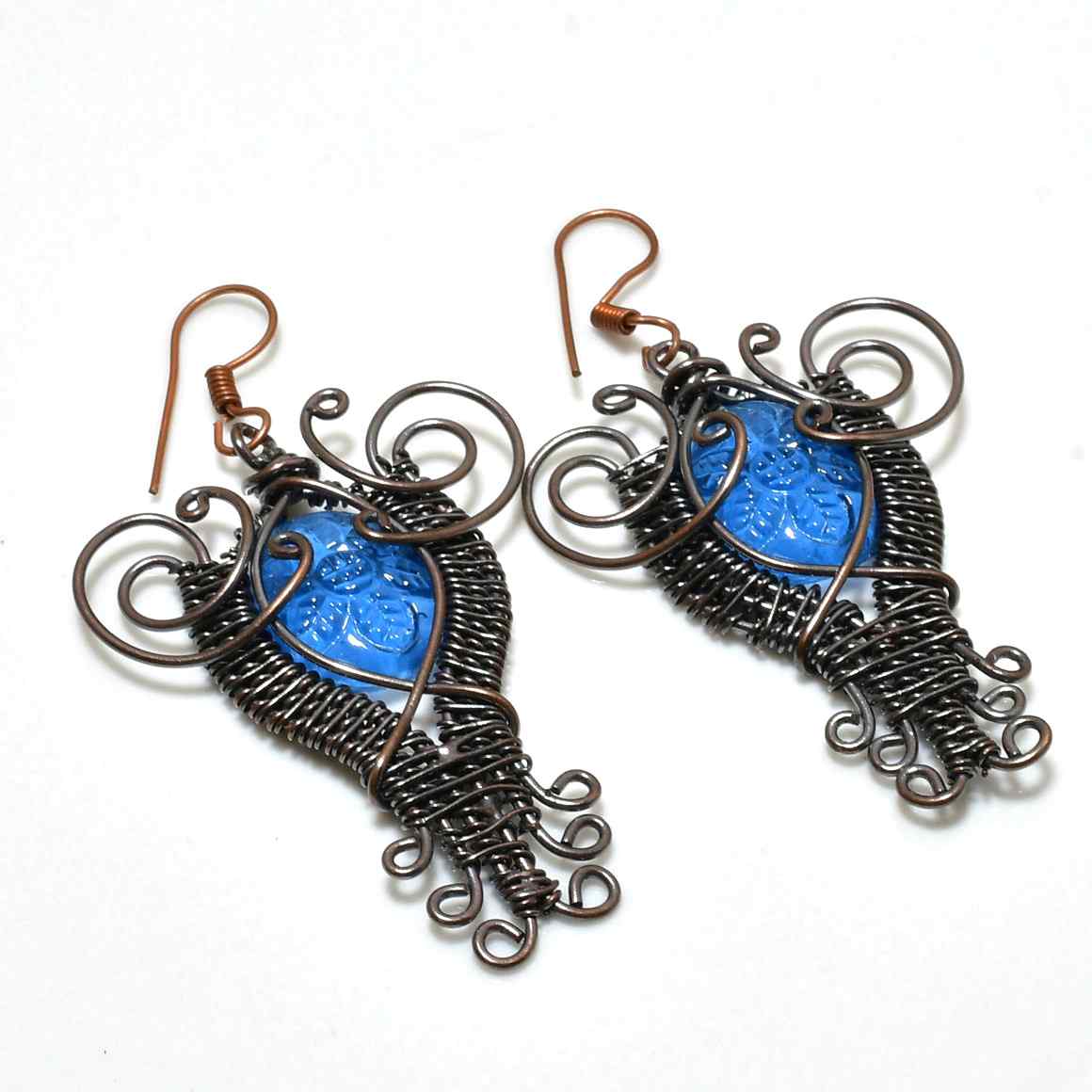 Serenity’s Embrace – Oxidized Copper & Blue Stone Earrings