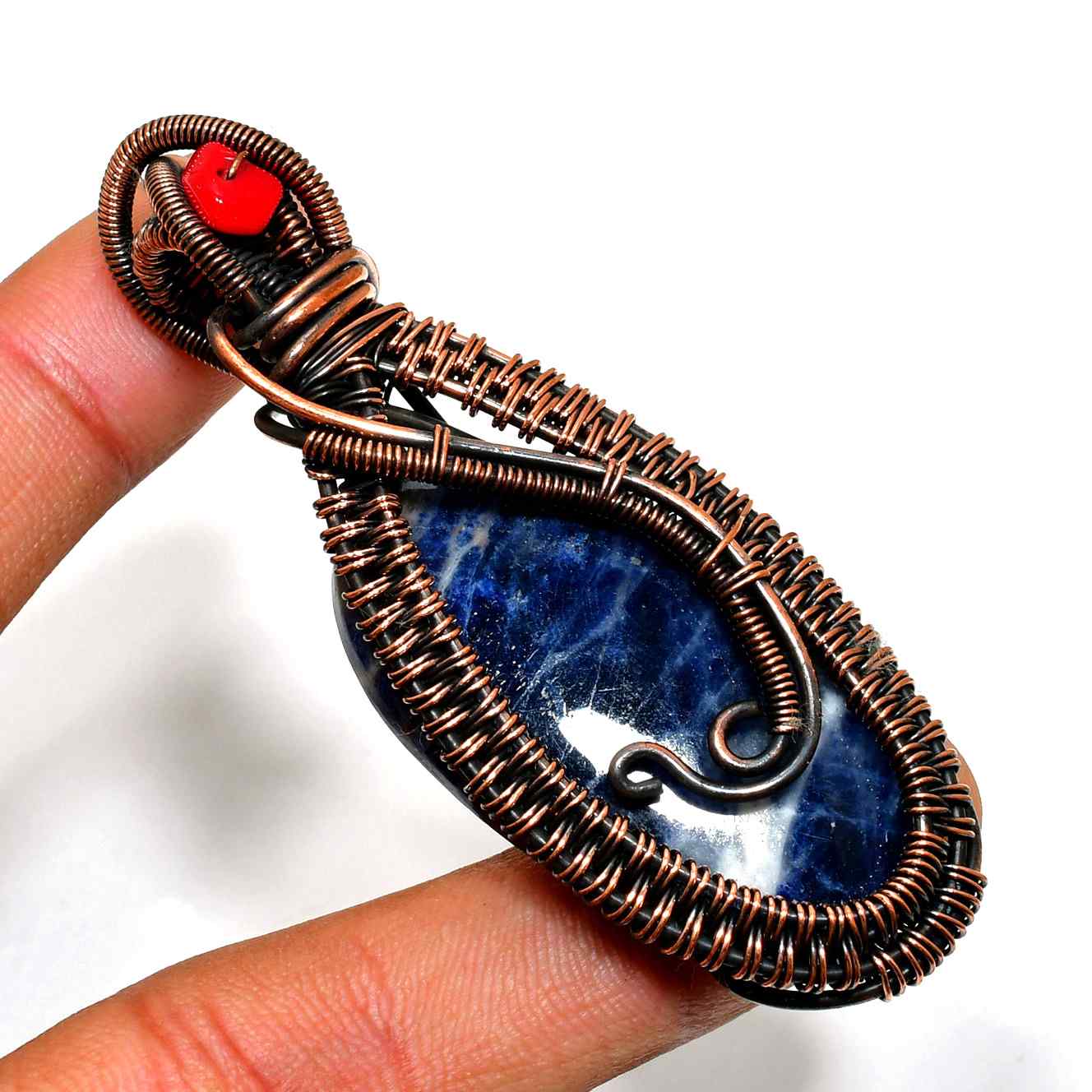 Elara’s Clarity – Hand-Wrapped Sodalite Copper Pendant