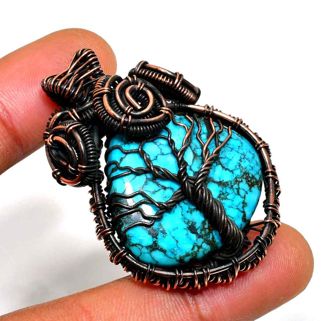 Rooted Radiance – Turquoise Copper Tree of Life Pendant