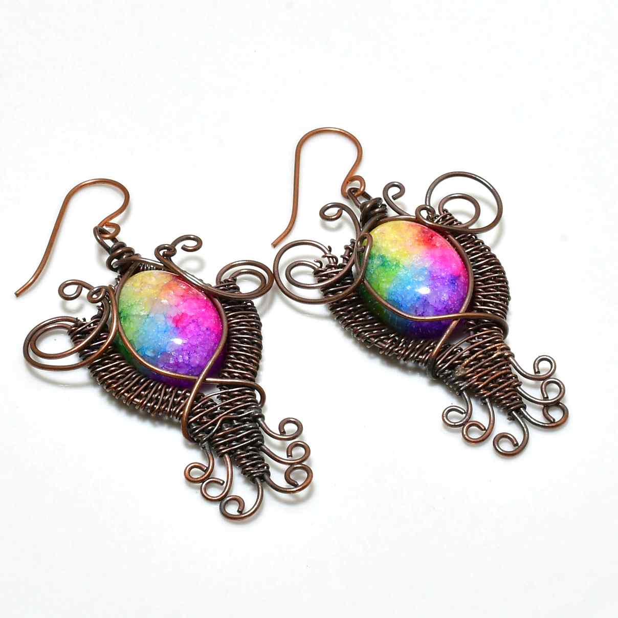 Rainbow Serenity – Drusy Quartz Copper Earrings