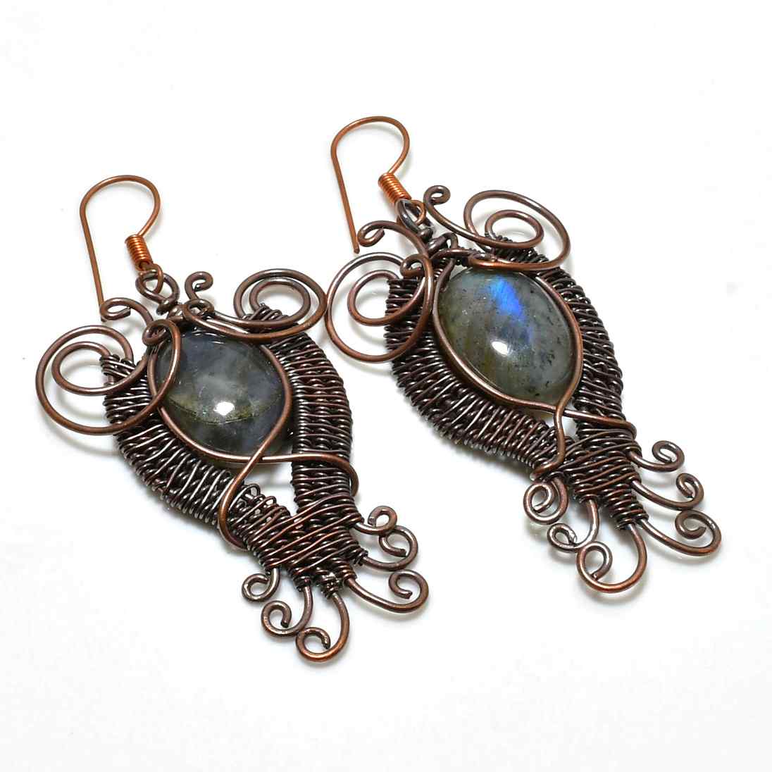 Aurora’s Whisper – Labradorite Copper Earrings