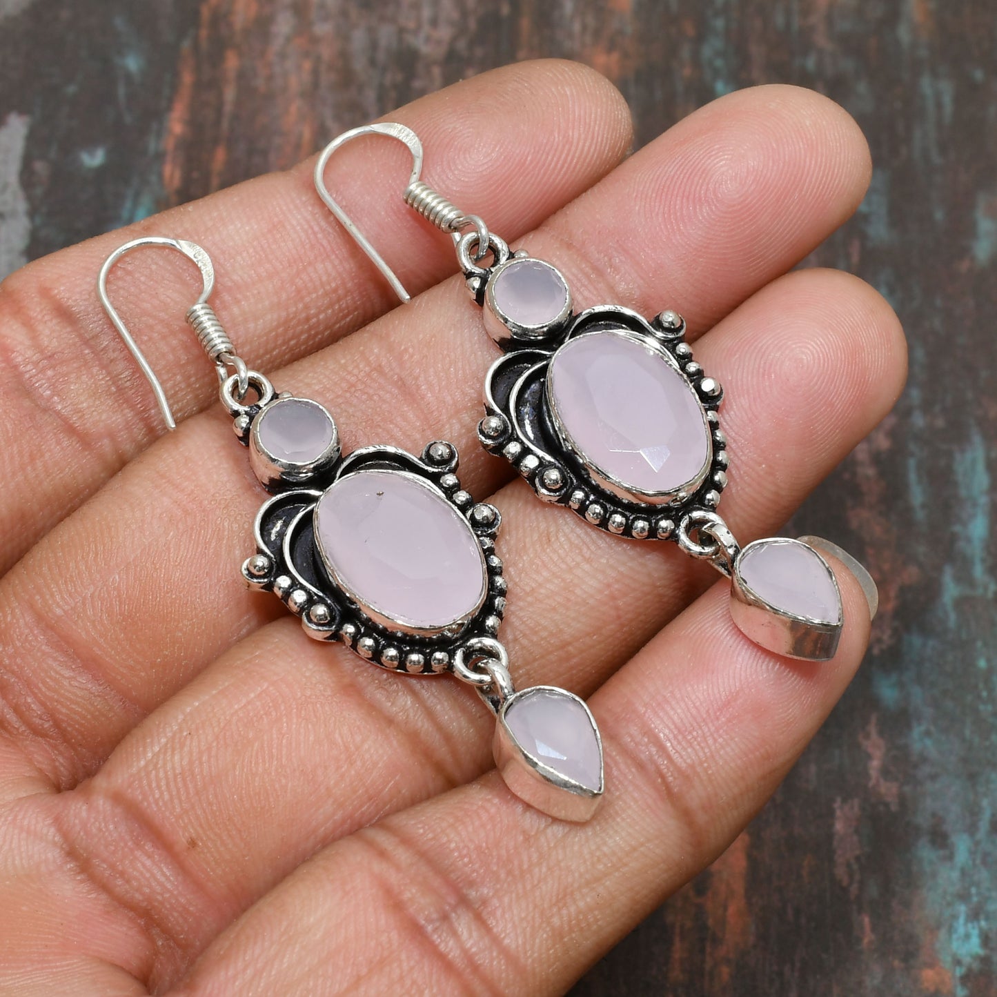 Heart’s Embrace – Sterling Silver Rose Quartz Earrings
