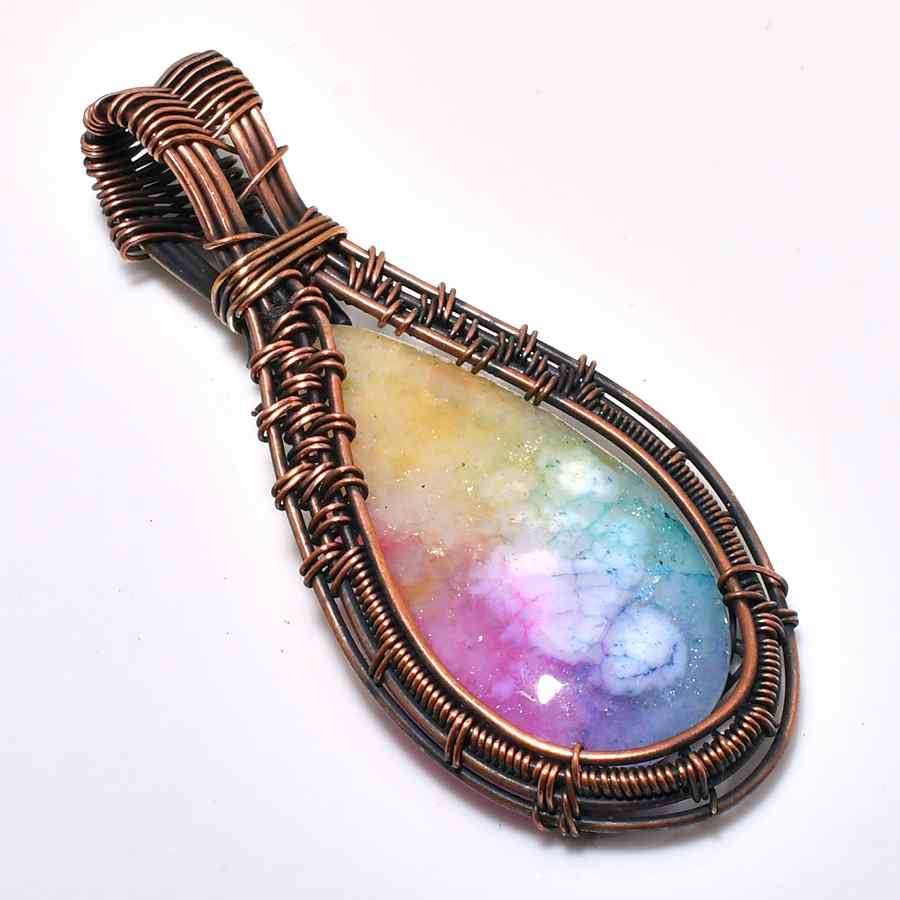 Iris’s Radiance – Rainbow Aura Quartz Copper Pendant