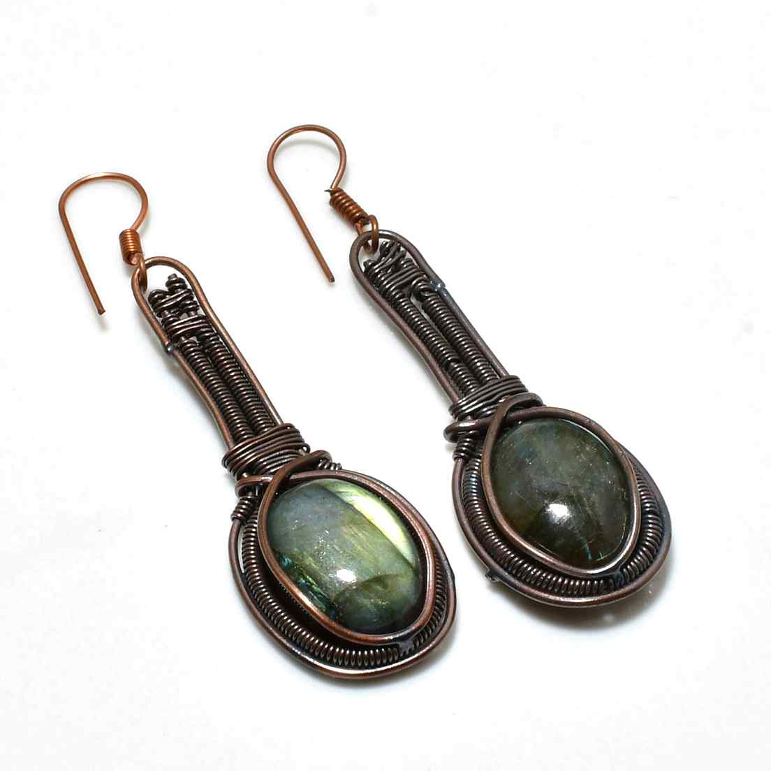 Aurora Prism – Labradorite Copper Earrings