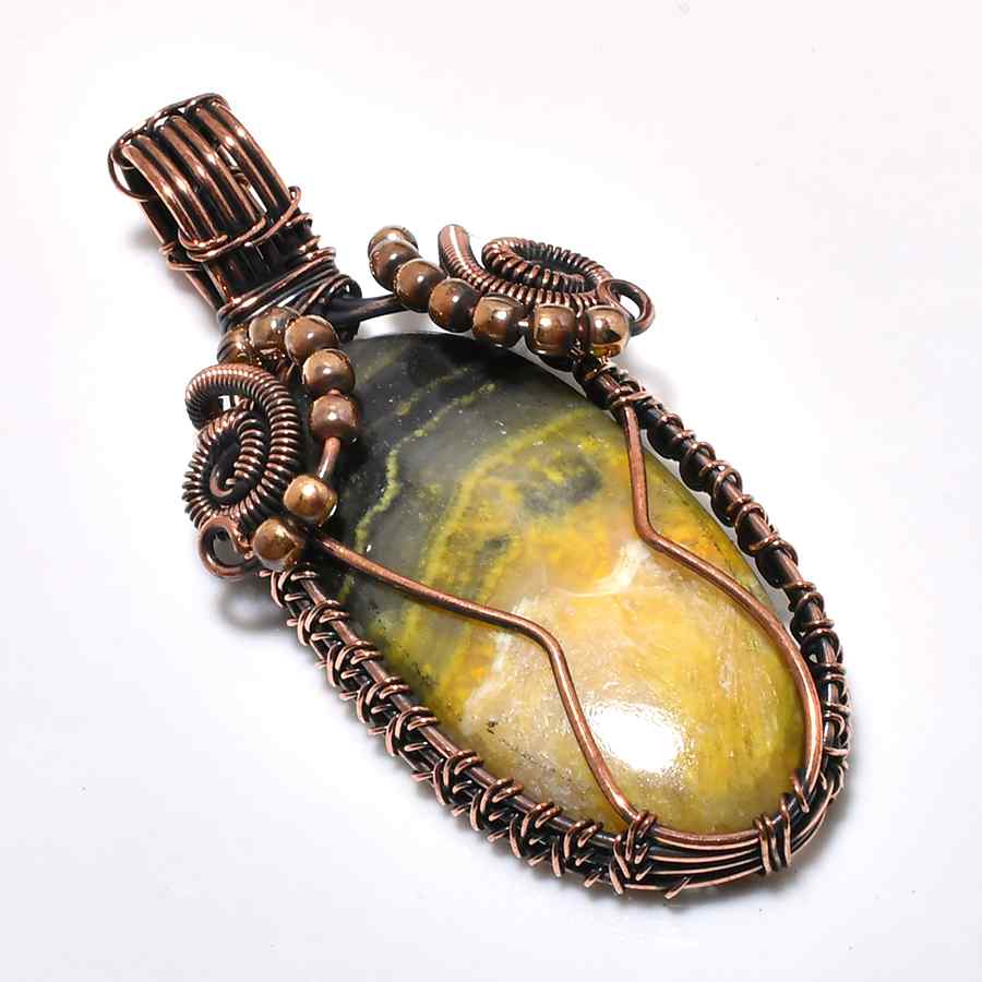 Golden Wave – Natural Stone & Copper Pendant