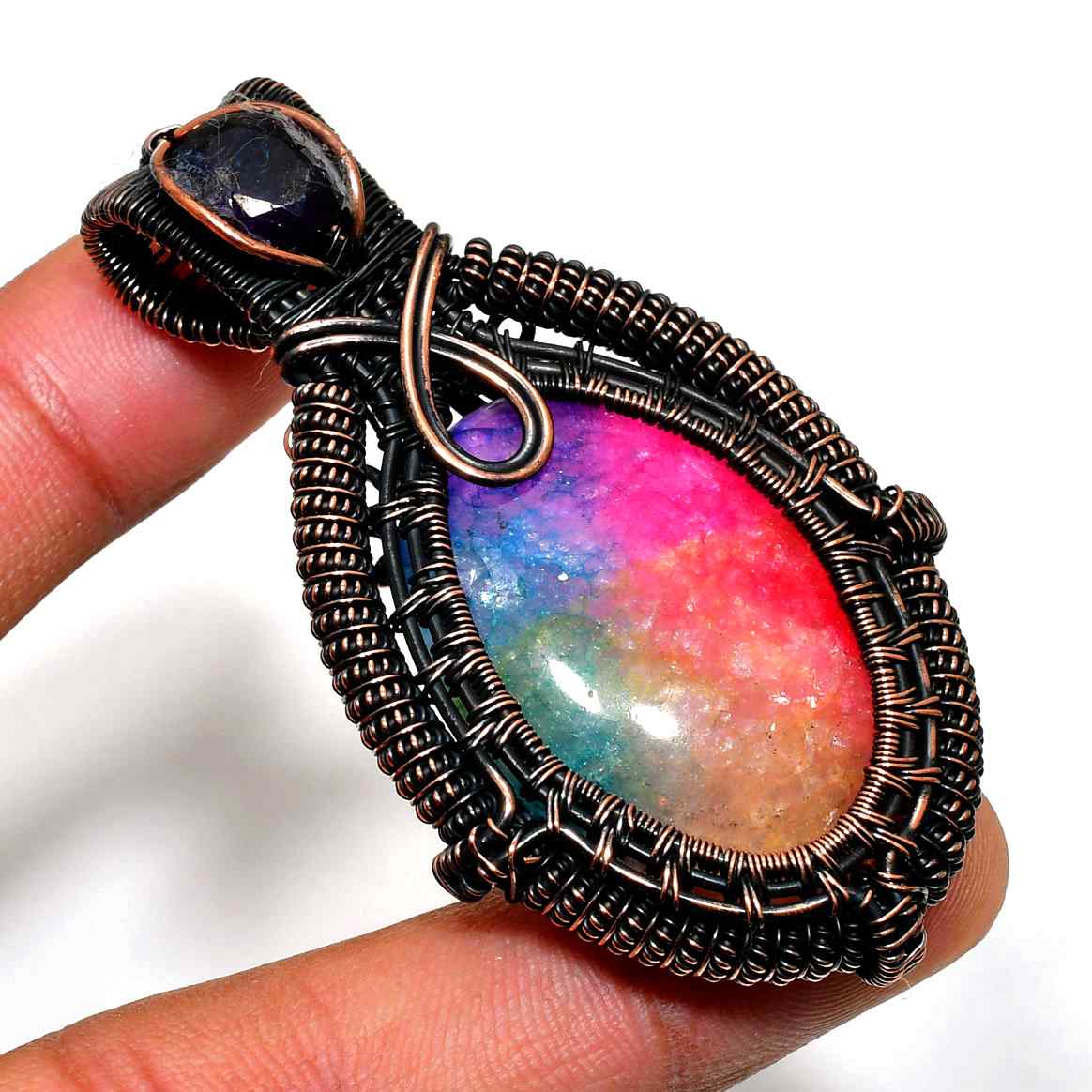 Aurora’s Embrace – Rainbow Quartz Copper Pendant