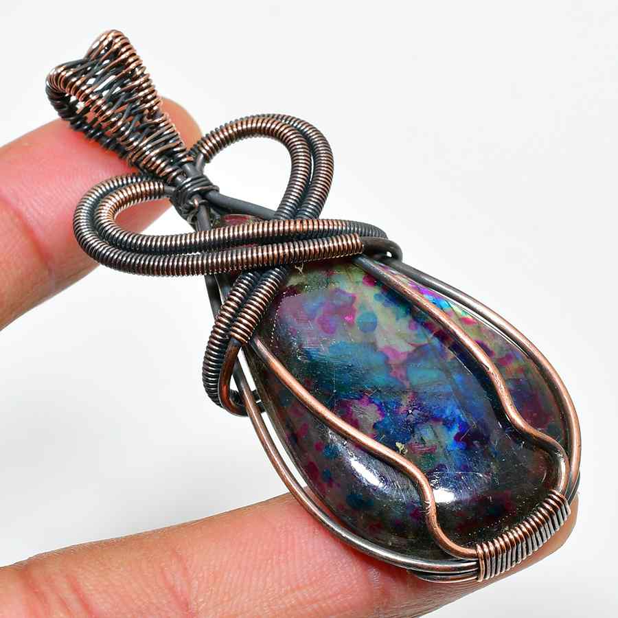 Celestial Drop – Opal & Oxidized Copper Pendant