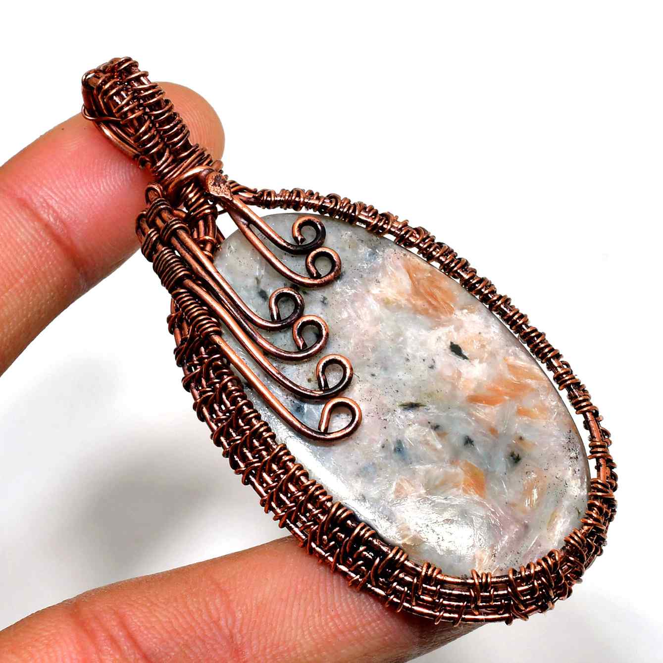 Gaia’s Embrace – Copper & Natural Stone Pendant