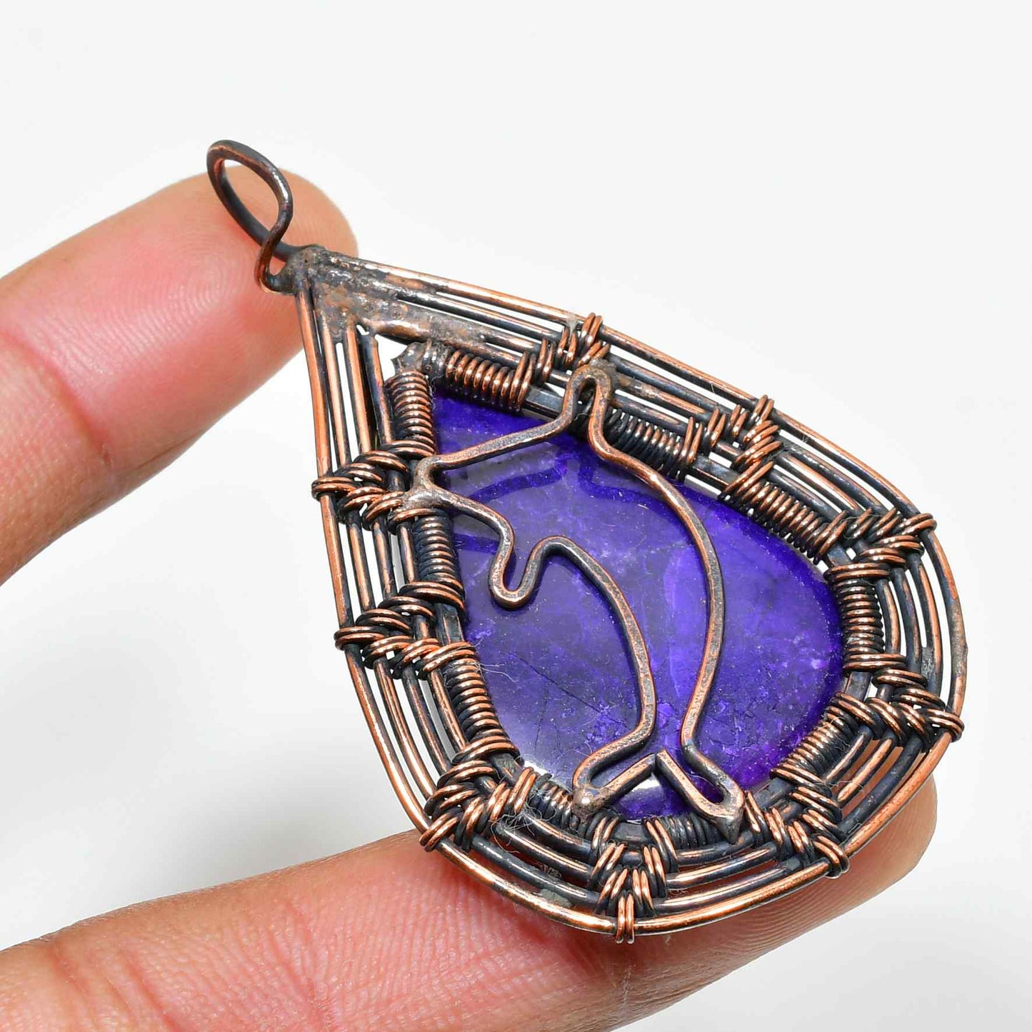 Ezra’s Veil – Oxidized Copper & Amethyst Pendant
