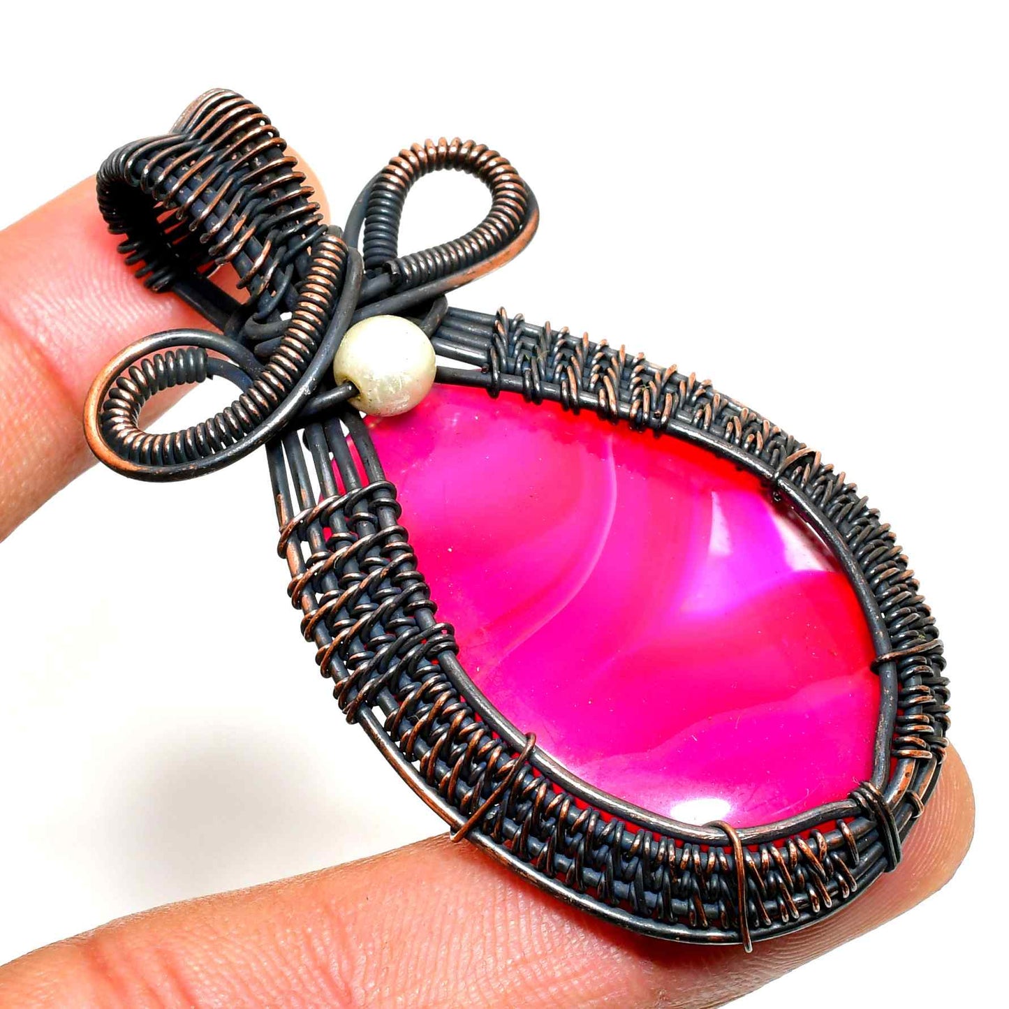Rosy Resonance – Pink Agate Copper Pendant