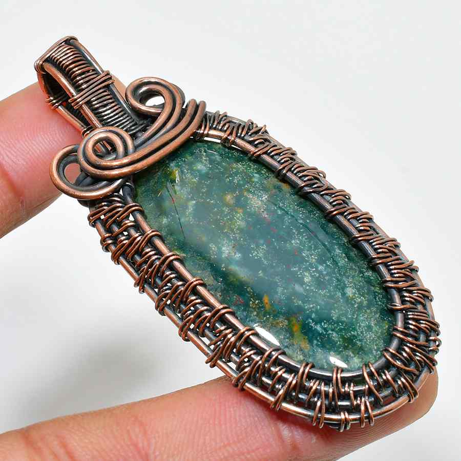Verdant Whisper – Green Stone Copper Pendant