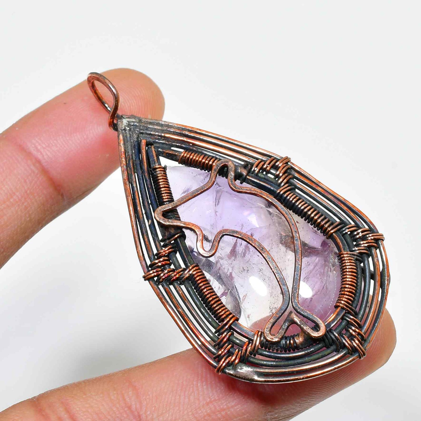 Ezra’s Veil – Oxidized Copper & Amethyst Pendant