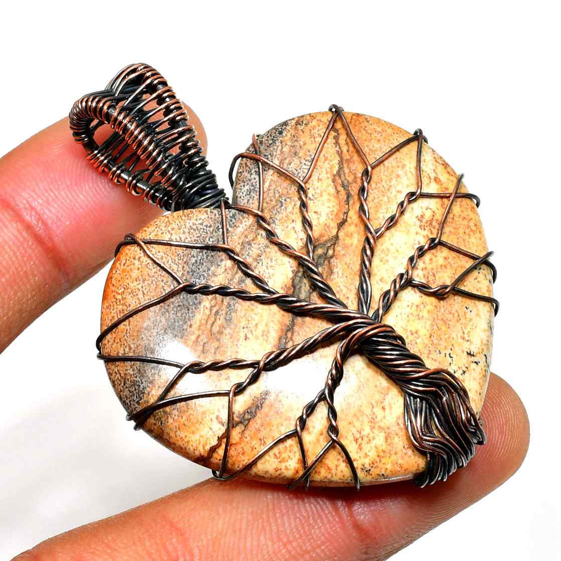 Heart of Terra – Copper-Wrapped Stone Pendant