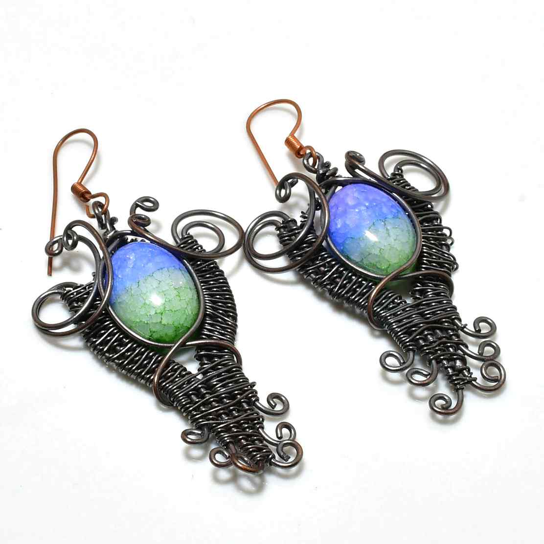 Ocean’s Whisper – Drusy Oxidized Wire Earrings
