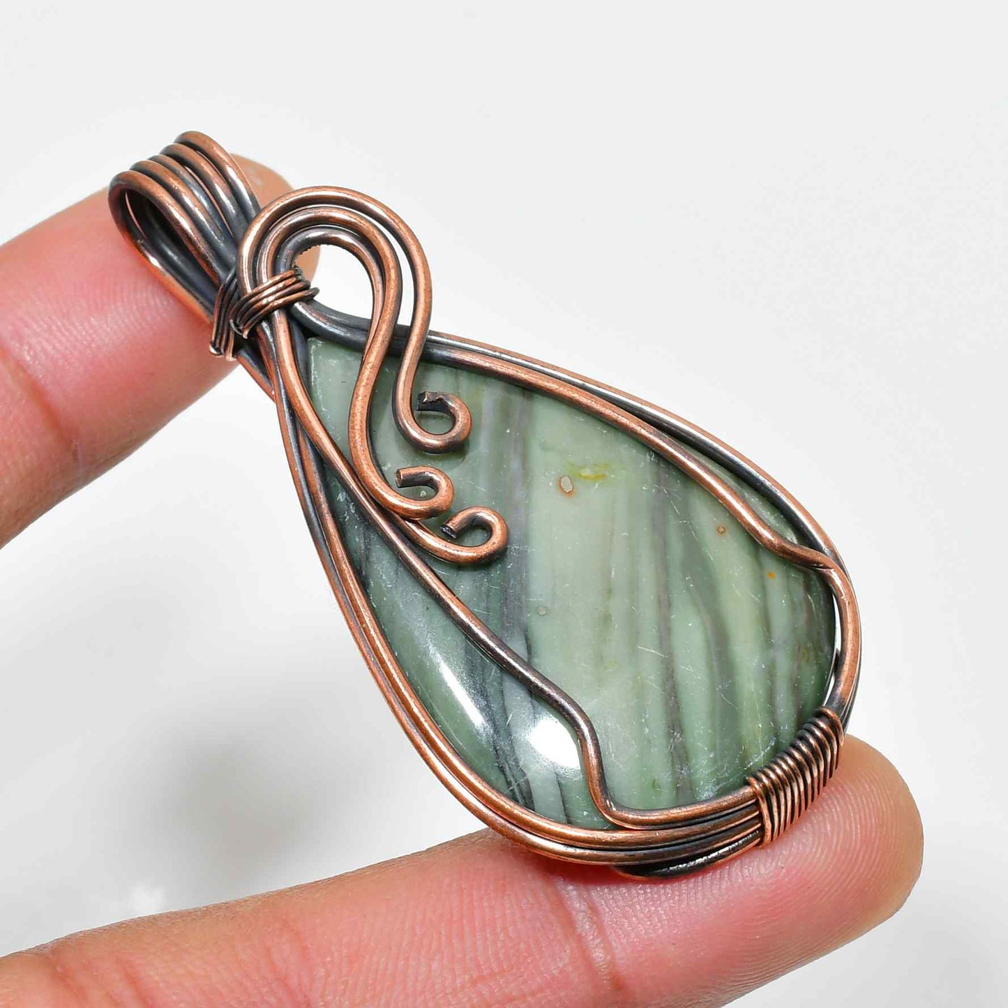 Verdant Harmony – Green Stone Copper Pendant